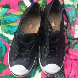 Black leather Converse Jack Purcell